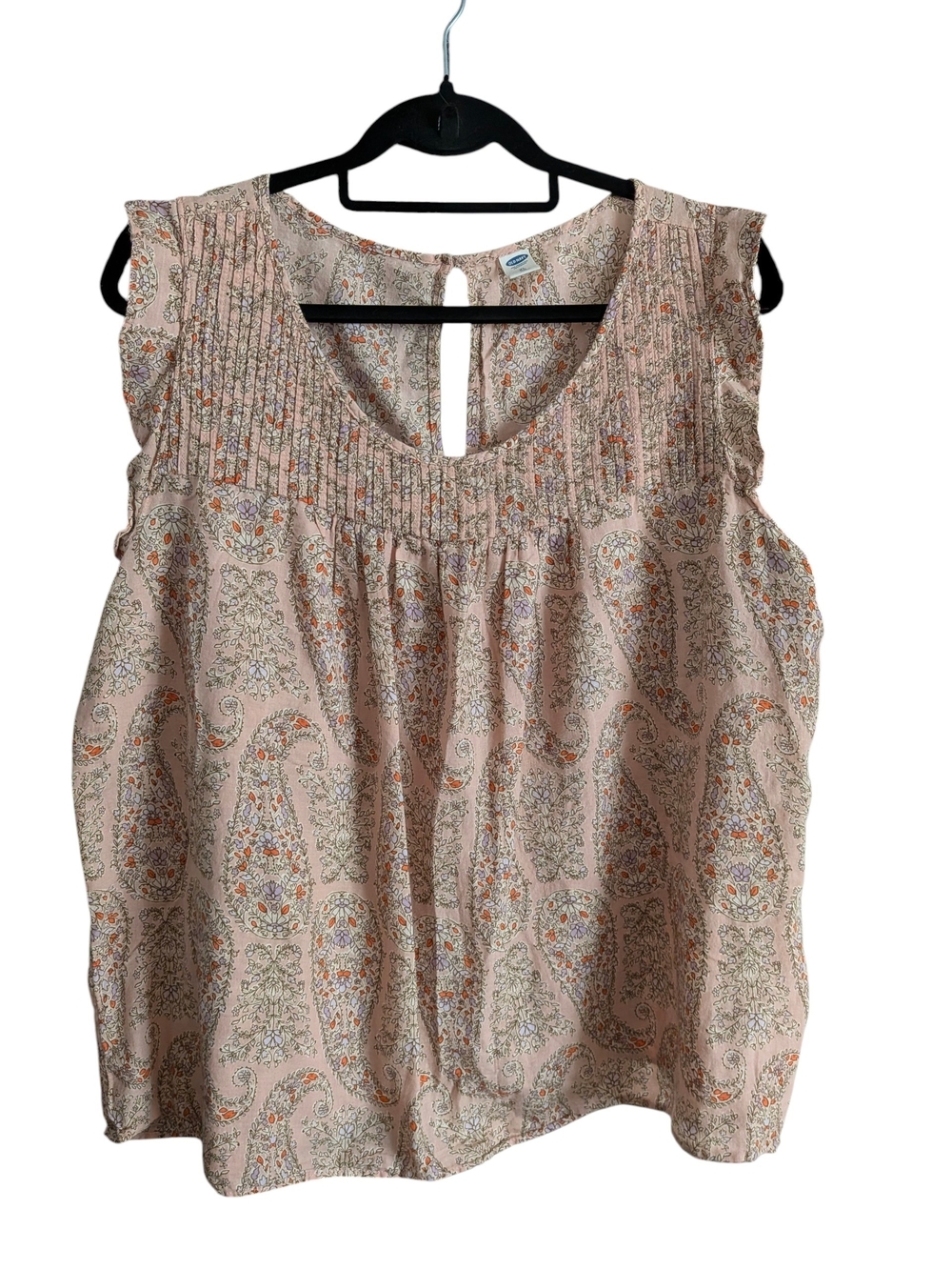 Old Navy Peach Paisley Pintuck Sleeveless Blouse